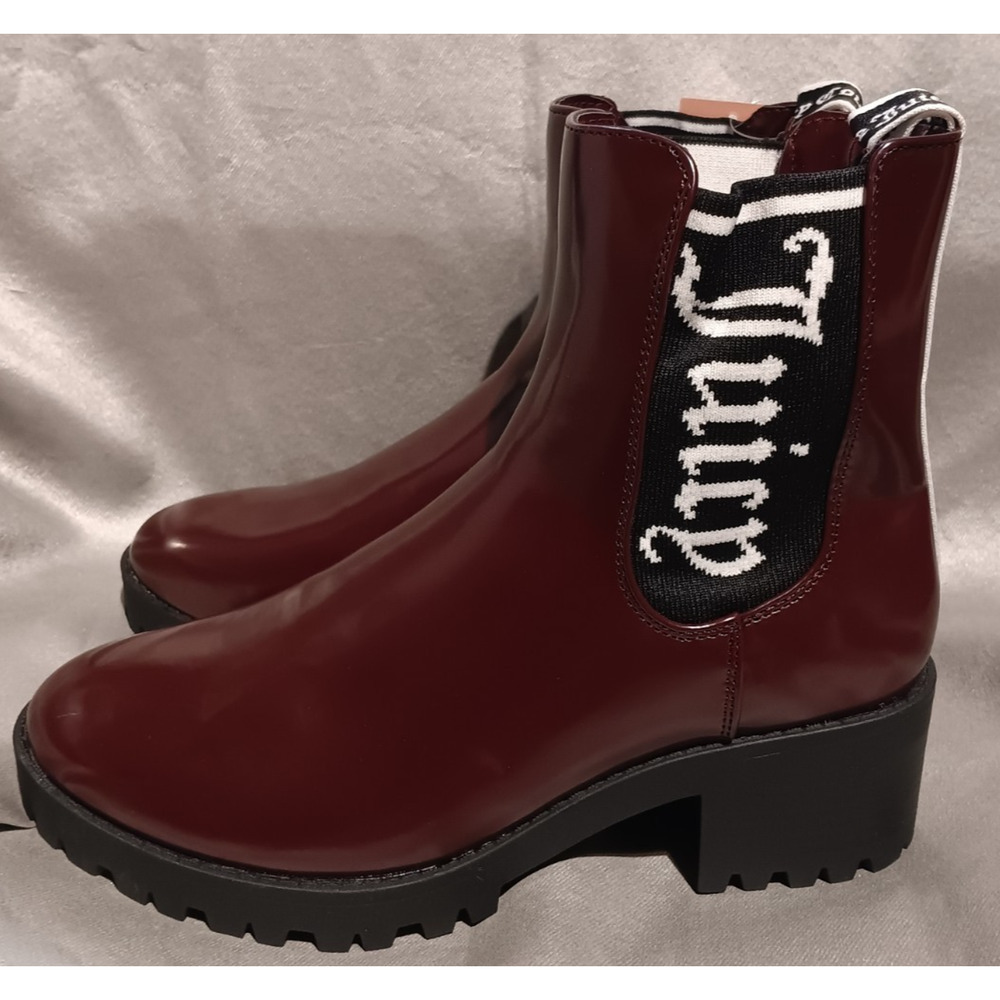 Juicy Couture Maroon Ankle Boots Women's Size 7 BNWT Logo Chunky Grunge Emocore